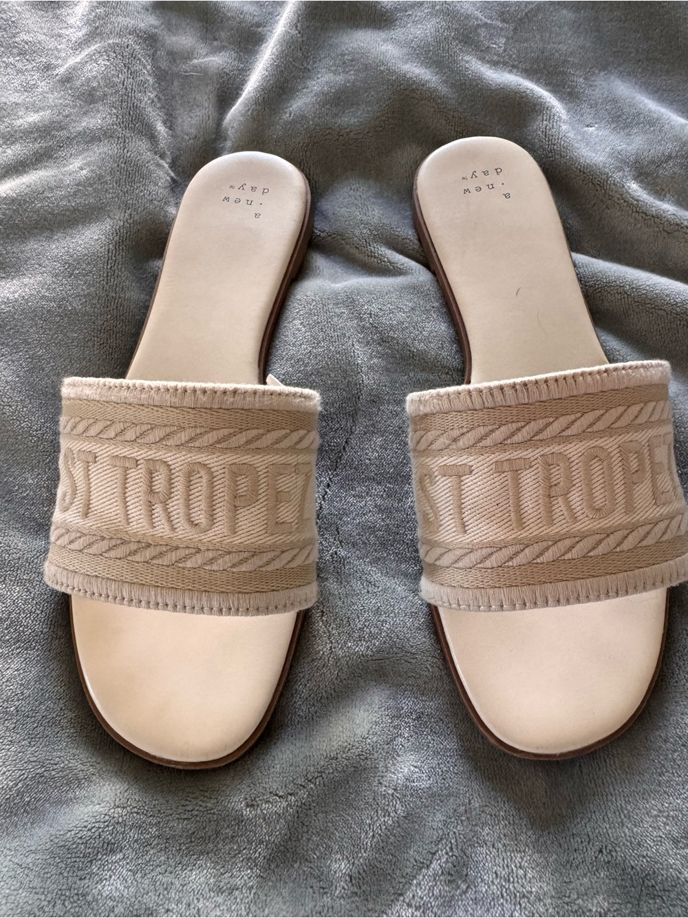 a new day Beige Embroidered 'St Tropez' Slide Sandals
